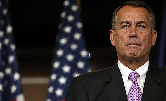 Rep. John Boehner answers questions during a press conference at the U.S. Capitol in Washington, DC.